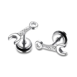 Wrench Surgical Steel Earrings Studs Stainless Steel Hip Hop Earrings Men Rock Punk Earrings ER74, Stainless Steel, No Gemstone