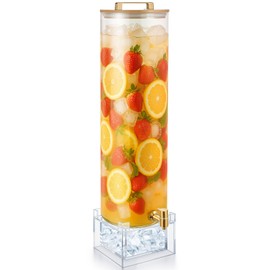 FillTouch 5 Gallon Drink Dispenser with Ice Core Glass Beverage Dispenser with Acrylic Base for Party Wedding Home Bar Lemonade Beer Sangria Tea Soda