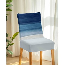 4 Pcs Dining Chair Covers Stretch Spandex Slipcovers Abstract Navy Blue Ombre Stripe Art Removable Washable Dining Room Seat Cover Cushion Protector for Home Hotel Decor Modern Color Line Texture