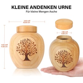 HOOMTREE Small Urns for Human or Pet Ashes Made of Bamboo, Small Keepsake Urns with Tree of Life Pattern Engraved Small Animal Urns for Dogs Cats Ashes