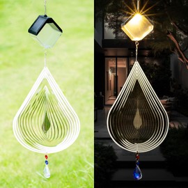 Wind Spinners Outdoor with Solar Light for Yard Decorations, 3D Water Droplet Shape, 22 Inch, Stainless Steel Reflective Wind Spinners for Yard, Wind Spinners Outdoor Hanging