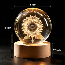 YouerCrystal 3D Sunflower Lamp,2.36 inch 3D K9 Crystal Ball Sunflower Night Light with Wooden Base, 4Colors Change,USB Cable,Black Box,Birthday Christmas Sunflower Gift