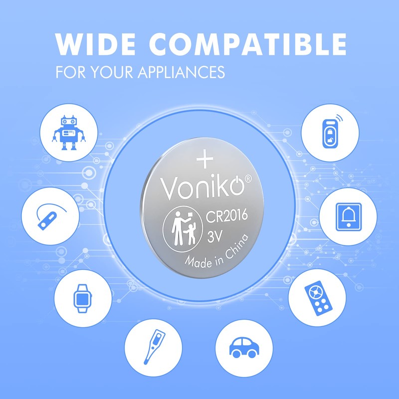 Voniko CR2016 3V Lithium Batteries 5 Pack for Child Safety,