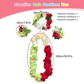 duoyif Flower Necklace Hawaii Chain Flowers 4 Pieces Hawaiian Necklace Hawaii Outfit Accessories Hawaii Lei Luau Hula Chains Flowers for Christmas Party Beach Party Birthdays New Year St. Patrick (Red