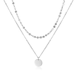 GD GOOD.designs EST. 2015 Multi-Layer Chain for Women with Plates, Waterproof Coin Necklace, Double Row in Gold, Silver or Rose Gold, Layered Plate Chain Made of Stainless Steel, Stainless Steel, No