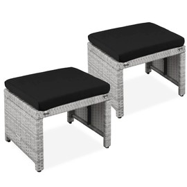Best Choice Products Set of 2 Wicker Ottomans, Multipurpose Outdoor Furniture for Patio, Backyard, Additional Seating, Footrest, Side Table w/Removable Cushions, Steel Frame - Gray/Black