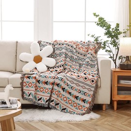 LumiSyne Double-Sided Cotton Woven Throw Blanket With Tassel Jungle Bohemian Style Tapestry Shawl Multi-Function Decorative Throws For Sofa Bed Armchair Camping Blanket Tablecloth Carpet 160x130cm