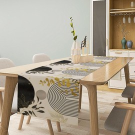 Houselerax - Camino de mesa de hojas bohemio, bohemio de mediados de siglo, hojas tropicales, abstracto, moderno, minimalismo, cocina, mesa de comedor, decoración para bodas, interiores y exteriores