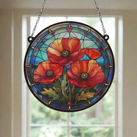 Image Industry Poppy Stained Glass Effect Suncatcher - Garden Gift - Flower Lovers - Floral Gifts (19cm)