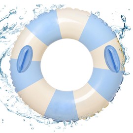 Float Ring for Children and Adults, Cute and Fashionable, with Handle, O-Shape, Float, Diameter 35.4 inches (90 cm), 39.4 inches (100 cm), For Summer Vacation, Pool Water Play (Stripe Blue, with