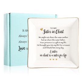 JOYIMARR Sister in Christ for Women Christmas Birthday Ring jewelry Dish-Christian Religious Faith Gifts for Friends Bestie Friendship-A Sister in Christ is Sister in life