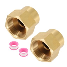 sourcing map 2Pcs Brass Pipe Fitting, 1/2"G Female x 3/4"NPT Female Brass Hex Nipple Pipe Fitting Connector, 1/2" to 3/4" Female Pipe Fitting Adapter with PTFE, Gold Tone