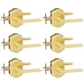 goldenwarm 6 Pack Brushed Gold Lever Passage Door Handles, Classic Decorative Gold Hall and Closet Door Handles, Brass Hallway Lever Door Handles for Hallways, Closets and Laundry Rooms