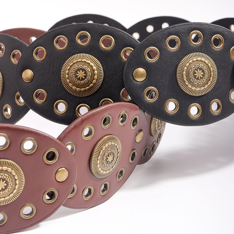 Western Chunky Wide Disc Belt for Women Plus-Size Boho Hollow