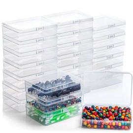 BELLE VOUS Small Clear Plastic Storage Box Containers with Hinged Lid (24 Pack) - L11.5 x W8.5 x H2.8cm / 4.53 x 3.35 x 1.1 Inches - Mini tub Boxes for Pills, Beads, Jewellery & Craft Items