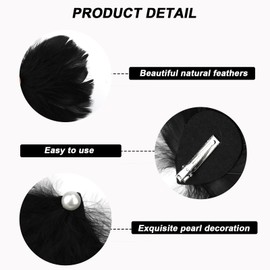 MWOOT Pack of 4 Black Feather Hair Clips, Black Swan Feather Headpiece Ballet Hair Accessories for Women Girls, White Pearl Hairpiece for Carnival Costume, Bridal Wedding Cosplay Party