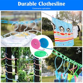 lankatt Tendedero Portátil - Cuerda de Nylon Resistente al Viento 3 Piezas 10m Tendedero para Secar Ropa de Viaje, Tendedero de Recambio, Tendedero Ajustable Portátil, Ajustable, Camping, Casa, Hotel