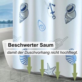 Shower Curtains 120 x 200 cm, Shower Curtain Peva Blue White Anti Mould Shower Curtain Washable Shell for Home Dormitories