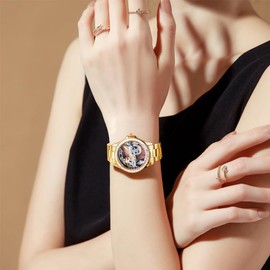 OLEVS Women Watch Skeleton Set Automatic Mechanical Silver Luxury Dress Waterproof Luminous Lady Watch Gift Set