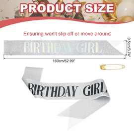 PATIKIL Birthday Girls Sash, Glitter Birthday Sash for Women Satin Princess Queen Sash Party Decorations with Safety Pin for Party Gifts Favors, Silver