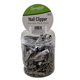 Bulk Buy: 72 Stainless Steel Nail Clippers with Fold-Out File & Keychain in Plastic Screw Top Jar - Durable & Portable by Dependable Industries