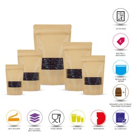 25pcs Kraft Bags With Window, Kraft Sealable Pouches Resealable Bags Ziplock With Window, Sealable Brown Bags Reusable Mylar Baggies Heat Seal Packaging Bags for Food Storage (Window Kraft, 13x21cm)