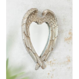 HomeZone Vintage Retro Shabby Chic Style Small Heart Shaped Angel Wing Wall Mirrors Angel Wings Heart Shaped Feathered Rounded Wall Decor Wall Mountable Home Decor (Small Angel Wings)
