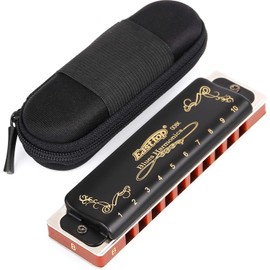 Easttop Harmonica Key of Bb 10 Hole 20 Tone Diatonic Blues Harmonica Bb with Case Top Grade for Professional Player,Beginner,Gift(East Top)- Black