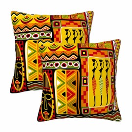 Orythyra African Elements 18 x 18 Pillow Covers Culture Face History Indigenous Aboriginal Set of 2 Pillow Cases Protectors with Zipper Square Decorative for Home Couch Sofa Bed Car Office