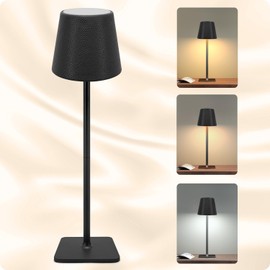WERFOP 1 Pack Cordless Desk Lamp, 6000mAh Battery Operated Rechargeable Table Lamp for Outdoor, Portable Lamp with Black Leather Shade for Indoor Home Dining, Restaurant, Camping, Party