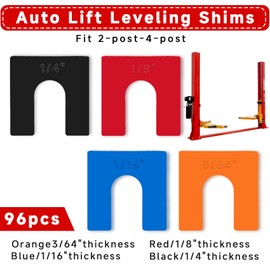 96 Pcs Car Lift Auto Leveling Shim Install Kit For 2 Post 4 Post Car Lift Precise Leveling Installation, 4/5" Opening Shims Fit for 3/4" Anchor Bolt (1/16" Blue, 1/8" Red, 1/4" Black, 3/64" Orange)