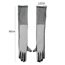 VANTOBEST Womens Black Dot Mesh Gloves Lace Long Gloves Tulle Dot Gloves Tea Party Lace Gloves Long Wedding Gloves for Costume