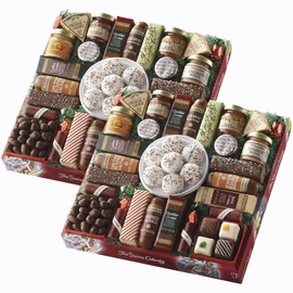 2 Red Gift Boxes - The Swiss Colony 27 Favorites Food Gift Set, Summer Sausage Meats and Cheeses, Assorted Chocolates, Candies, Petits Fours, Cheese & Charcuterie Board Gifts Basket, Holiday Christmas