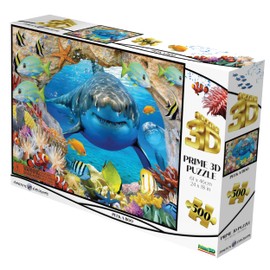 Prime 3D Peek-A-Boo Shark Puzzle – 500 Piece 3D Lenticular Ocean Jigsaw for Adults & Families, 24"x18" Underwater Activity, Howard Robinson Gift