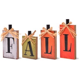 Ovootok Fall Decorations for Home, 4 Pcs Rustic Farmhouse Home Decor Signs, FALL Centerpieces for Tables, Autumn Decor Sign Block Set for Thanksgiving Party Harvest Kitchen Tiered Tray Mantel (4