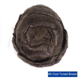 HAPPY&CC Durable Toupee Hair for Men Real Human Hair Fine Mono Mens Hair System Piece, 8x10 Inch Hair Replacement Wigs for Men #5 Cool Toned Brown