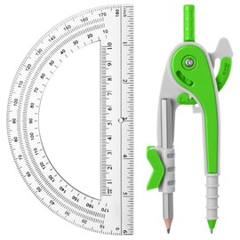 EBOOT Student Geometry Math Set, Drawing Compass and 6 Inch Clear Swing Arm Protractors 180 Degree Math Protractor (Green)
