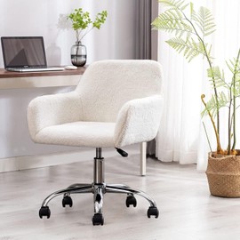 Office Chair Height Adjustable - Modern Faux Fur Desk Chair Vanity Chair for Makeup Room, Soft Upholstered Office Chair Accent Chair Desk Chairs with Wheels, Swivel Chairs for Living Room Bedroom