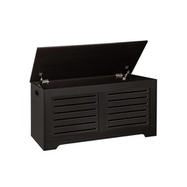 DINZI LVJ Storage Chest, 43.3” Wooden Toy Box with 2 Safety Hinges, Retro Entryway Shoe Storage Bench with Flip-Top, Sturdy Large Storage Trunk for Living Room, Bedroom, Easy Assembly, Espresso