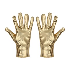 BEIBXHQQ 1 Pair of Golden Gloves, Short Gloves, Ceremonial Gloves, Patent Leather Gloves, Ladies Gloves, Performance Accessories, Suitable for Weddings, Masquerades, Stage Performances