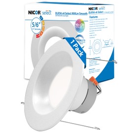 NICOR DLR56609120SWH DLR56(v6) 5/6-inch White 900 Lumen Selectable Recessed LED Downlight