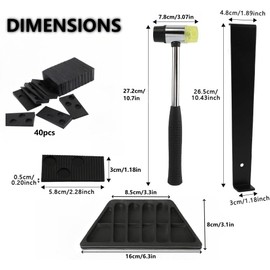Laminate Laying Set, 43-Piece Vinyl Laying Set, Laminate Floor Set Including 40 Laminate Floor Spacers, Double-Sided Rubber Mallet, Bump Block, Pull Rod