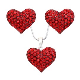 SoulBreezeCollection Valentine's Day Gift Red Heart Necklace Love Pendant Stud Post Earrings Set