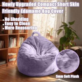 4FT Fluffy Velvet Bean Bag Chair Cover – Soft, Washable & Durable Storage Sofa for Kids, Adults and Pets, Perfect for Storing Clothes, Toys or Blankets Christmas Gift, No Fillers, Light Purple