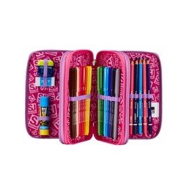SJ Gang 3 Zipped School Pencil Case Black and Pink Colourful Panda Triple Compartment with Pencils Colours Accessories Backpack Primary School Medium Girls 30C202461-379 Pink, pink, Unit size, school