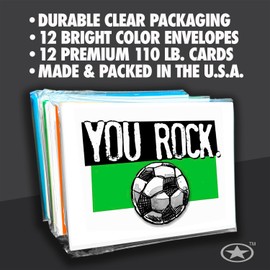 Play Strong Soccer You Rock Note Cards 12-Pack (4.25"x5.5") Illustrated Sports Powercards Thank You Note Card Set Perfect for Soccer Players, Coaches, Fans and Fanatics - They'll Love 'Em!