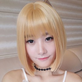 Wig, Short Bob, Full Wig, Blonde, Straight, Curl, One Ren, Gold, Pink, Semi-Long, Inner Color, Wave, Brown, Wig, Gold