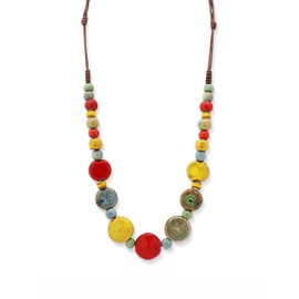 MINACHI Boho Hippie Colorful Round Ceramic Beads Strand Necklace Bohemian Jewelry Gift
