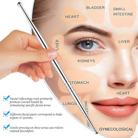 ideayard Facial Reflexology Massage Tool, 3 Pieces/6 Sized Headed Stainless Steel Acupuncture Pen for Ear, Face & Body Acupressure, Deep Tissue Pain Relief & Muscle Relaxation
