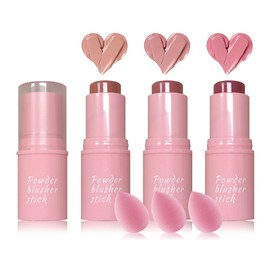 3 Colors Blush Stick with Makeup Sponges,Matte Solid Cream Blush,Multi-Use Blush Stick for Cheeks,Lips and Eye,High Pigmented Makeup Sticks Set A2